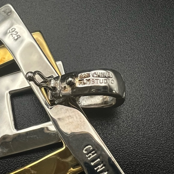 Robert Lee Morris RLM Studio Sterling 925 & Brass Modernist Square Pendant - Picture 4 of 10